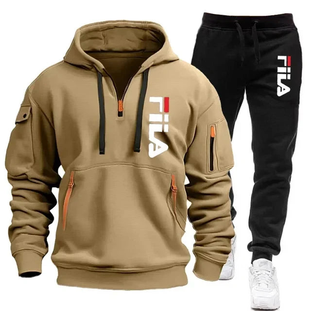 Men Hooded Sweatshirt Tracksuit Set