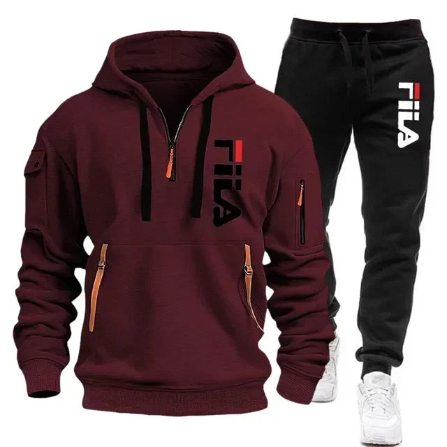 Men Hooded Sweatshirt Tracksuit Set