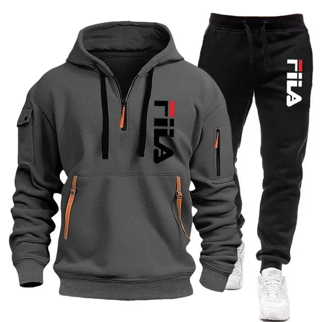 Men Hooded Sweatshirt Tracksuit Set