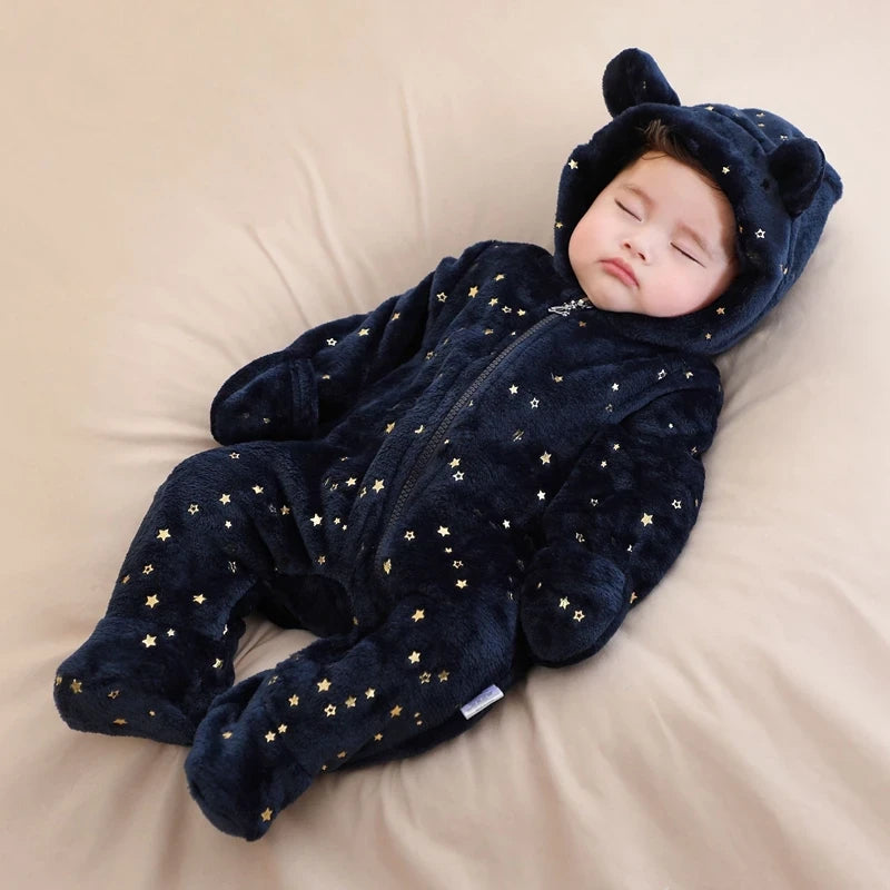 Hooded Flannel Baby Jumpsuit