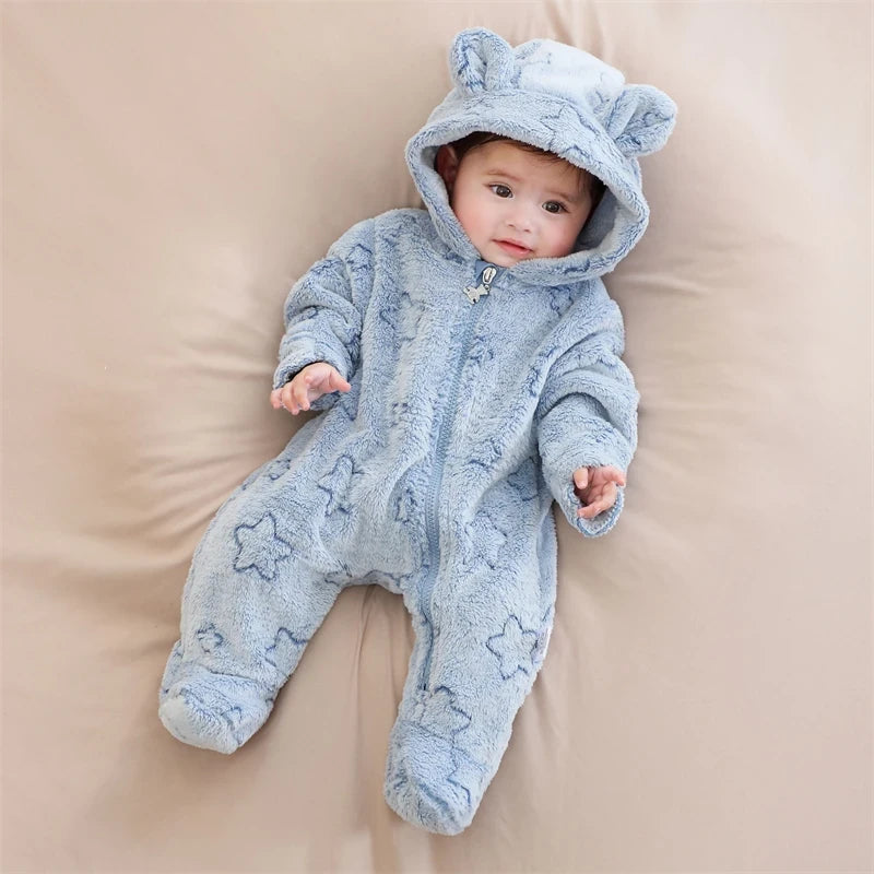Hooded Flannel Baby Jumpsuit