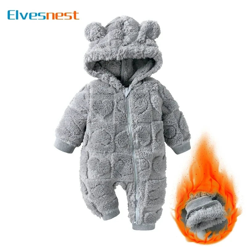 Winter Warm Hooded Baby Romper