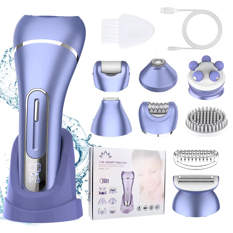 227 Women'S 7-In-1 Multifunction Electric Epilator Shaver Bikini Legs Underarm Public Trimmer with Charging Base