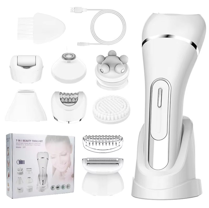 227 Women'S 7-In-1 Multifunction Electric Epilator Shaver Bikini Legs Underarm Public Trimmer with Charging Base