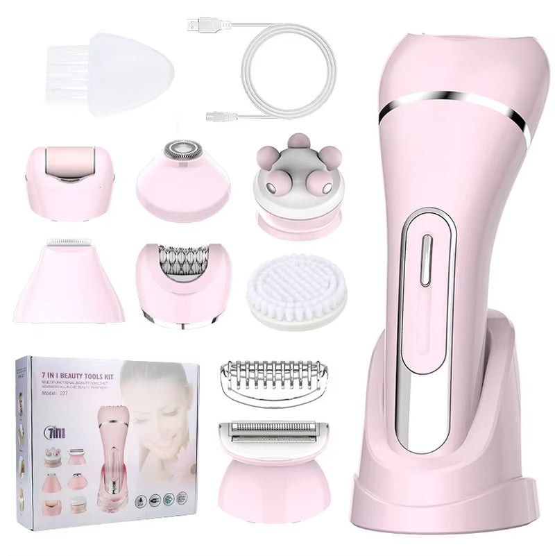 227 Women'S 7-In-1 Multifunction Electric Epilator Shaver Bikini Legs Underarm Public Trimmer with Charging Base