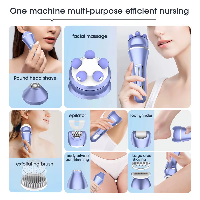 227 Women'S 7-In-1 Multifunction Electric Epilator Shaver Bikini Legs Underarm Public Trimmer with Charging Base